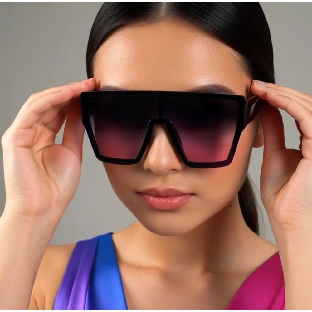 Oversized Square Sunglasses Pink Gradient‎ Pink Lenses Women's Fashion Hip Hop